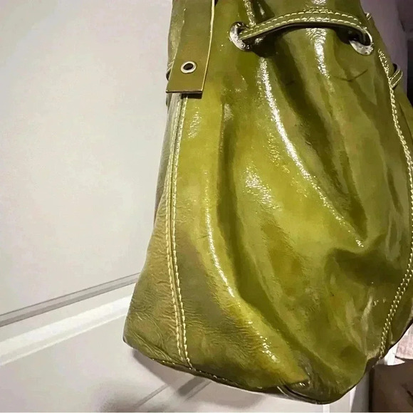 PLINIO VISIONA GREEN PATENTED  LEATHER TOTE SHOULDER BAG LEATHER MADE IN ITALY - Picture 6 of 17